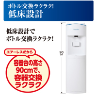 ボトル交換ラクラク！　低床設計　エアーレスだから容器台の高さ90cmで容器交換ラクラク